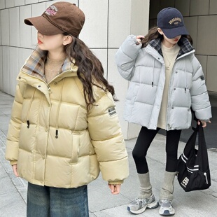 女童冬季加厚棉衣2025新款洋气冬连帽羽绒棉服初中生女孩防风外套