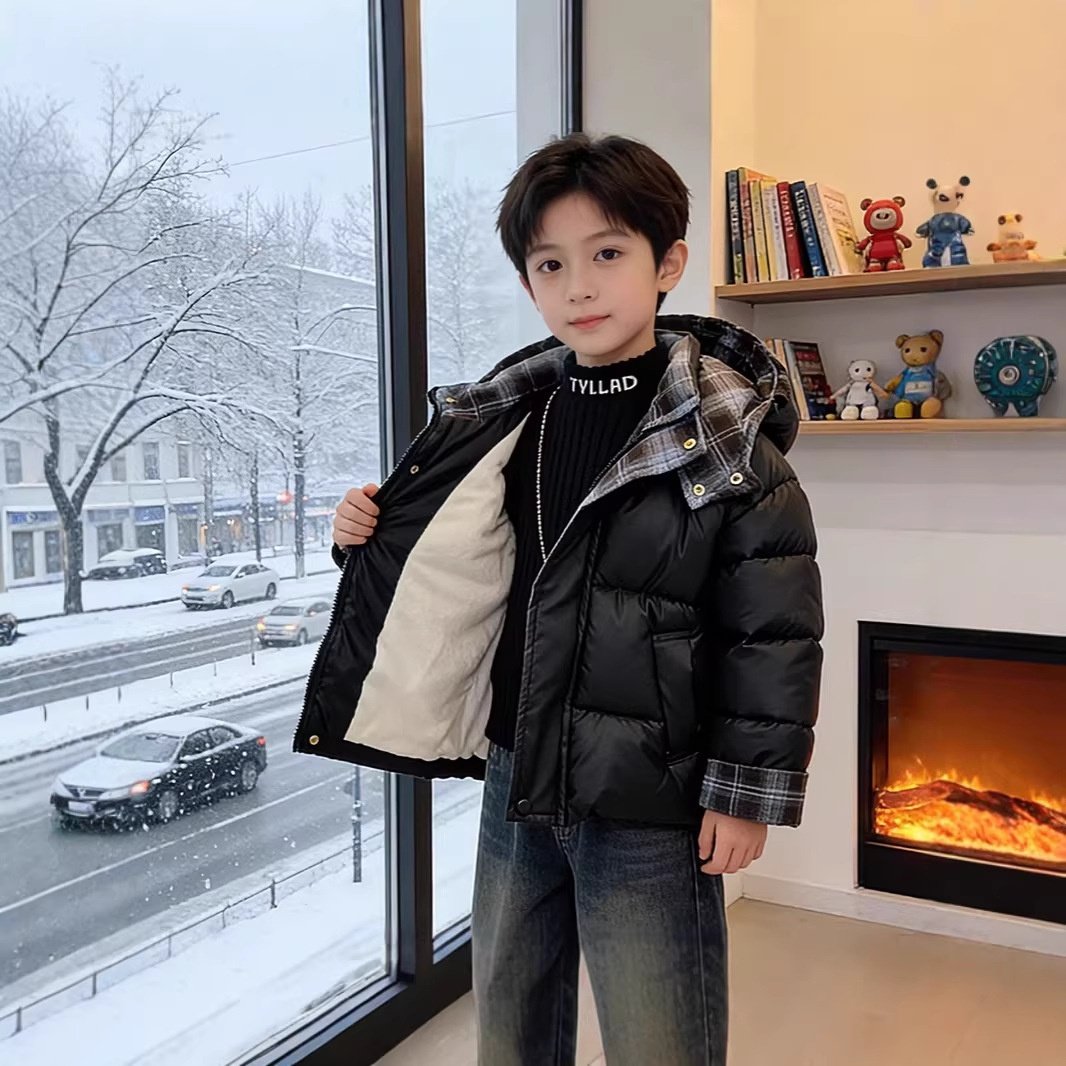 免洗童装男童冬季羽绒棉服2025新款冬装中儿童男孩加绒加厚棉衣