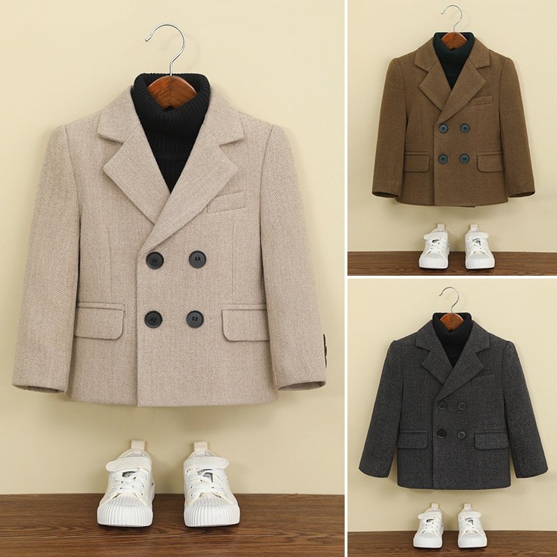 男童新款上市西装大衣秋冬加厚呢子外套夹棉保暖儿童西服花童礼服