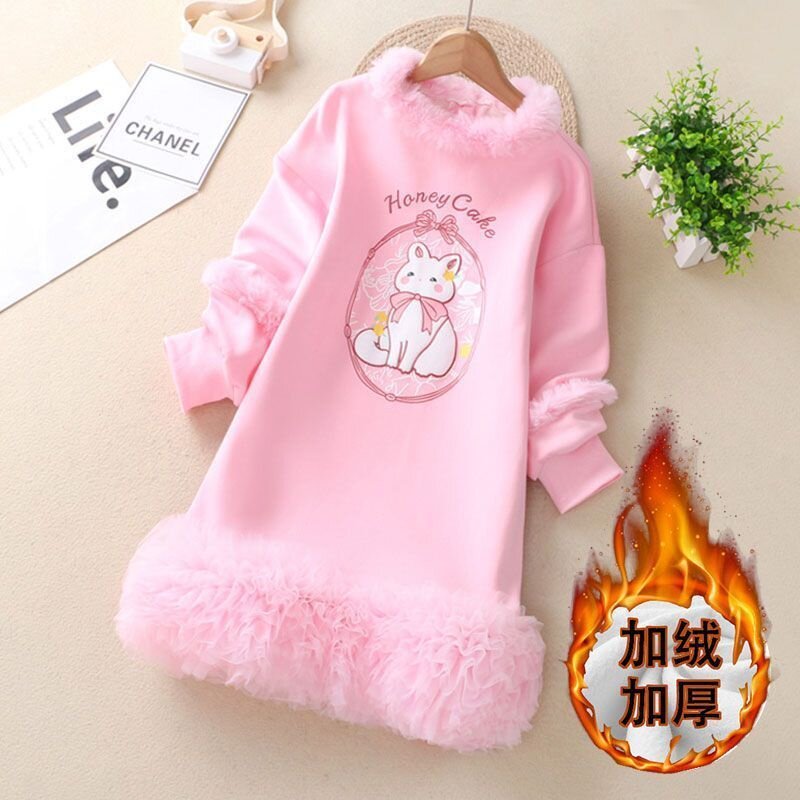 女童冬季卫衣裙2025新款洋气儿童网红粉色连衣裙加绒公主裙