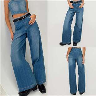 Ladies' wide leg high waisted jeans女宽松显瘦直筒街头牛仔裤