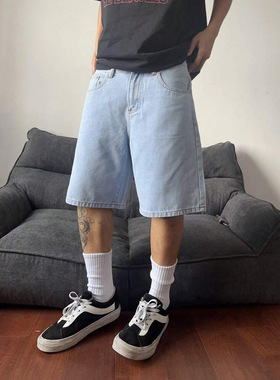 Men's retro denim shorts loose five quarter pants牛仔短裤男