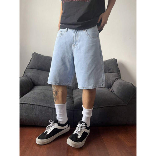 Men's retro denim shorts loose five quarter pants牛仔短裤男