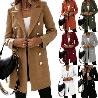 Autumn/Winter Women Long sleeved Double breasted Woolen Coat