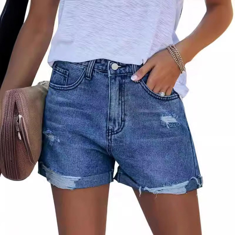 Women's fashion ripped denim shorts女士欧美破洞休闲牛仔短裤