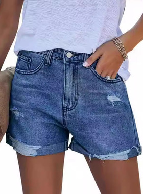 Women's fashion ripped denim shorts女士欧美破洞休闲牛仔短裤