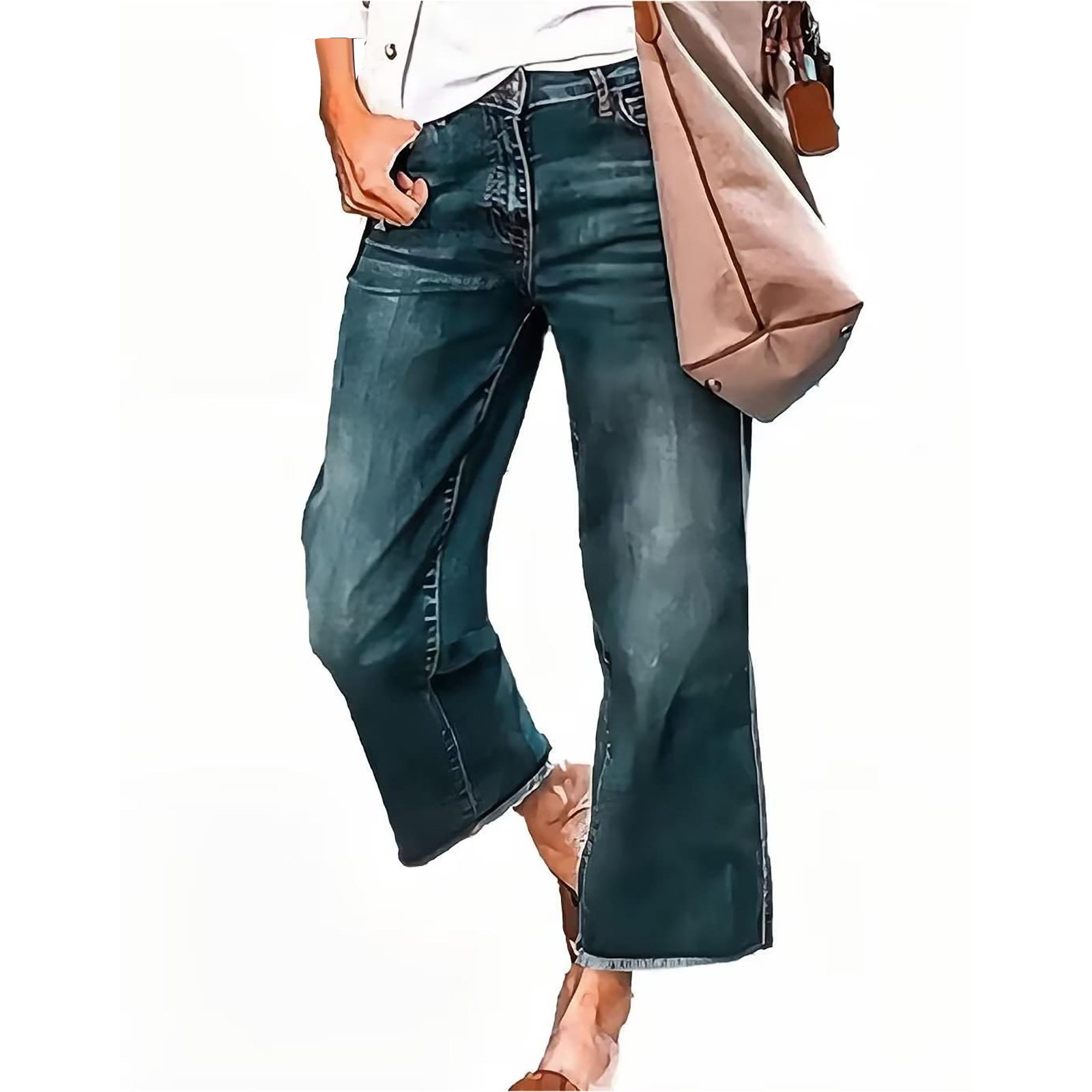 Women's loose heavy-duty jeans 9-inch pants女士重工牛仔9分裤