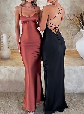 Women's sexy camisole dress with backless design女吊带连衣裙