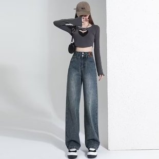 Nostalgic retro loose jeans for women怀旧复古牛仔裤女宽松