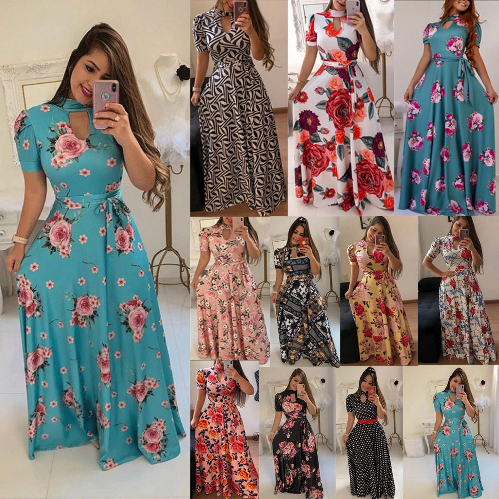 Women's dress with printed large skirt女装连衣裙女大摆裙印花