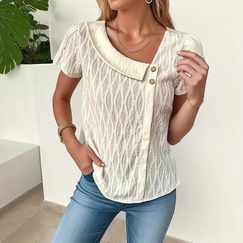 Women knitted V-neck top with short sleeves女针织短袖V领上衣