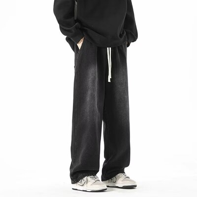 Jeans unisex straight leg wide leg pants牛仔裤男女阔腿抽绳