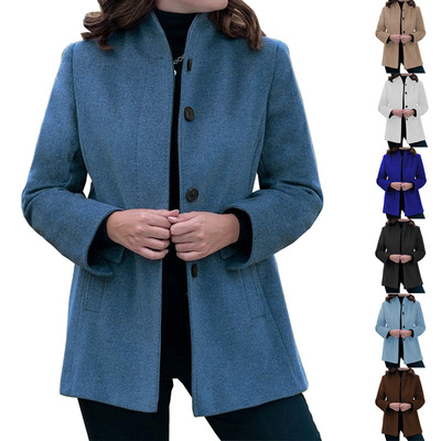 Women winter long sleeved lapel button slim fit woolen coat