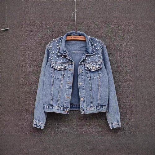 Cowboy jacket for women钉珠重工牛仔外套女学生修身大码夹克