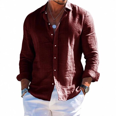 Men's cotton and linen beach short sleeved shirt沙滩短袖衬衫