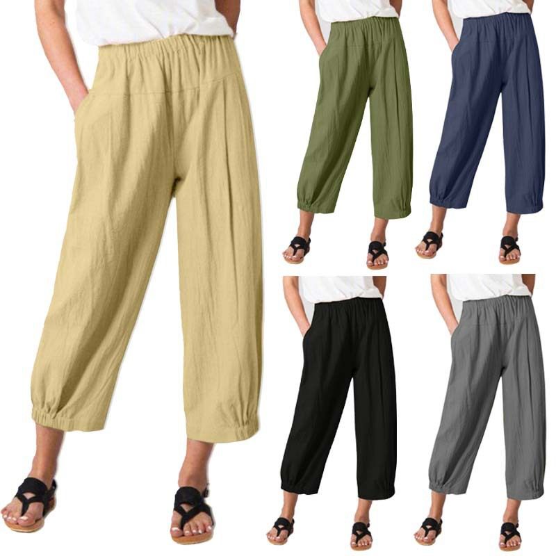 Women loose cotton linen high waisted harem pants棉麻哈伦裤