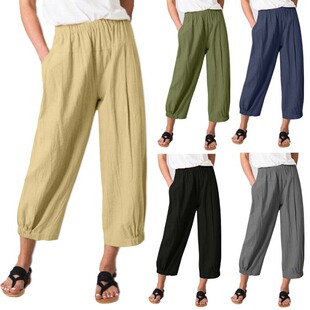 linen high waisted Women pants棉麻哈伦裤 cotton harem loose