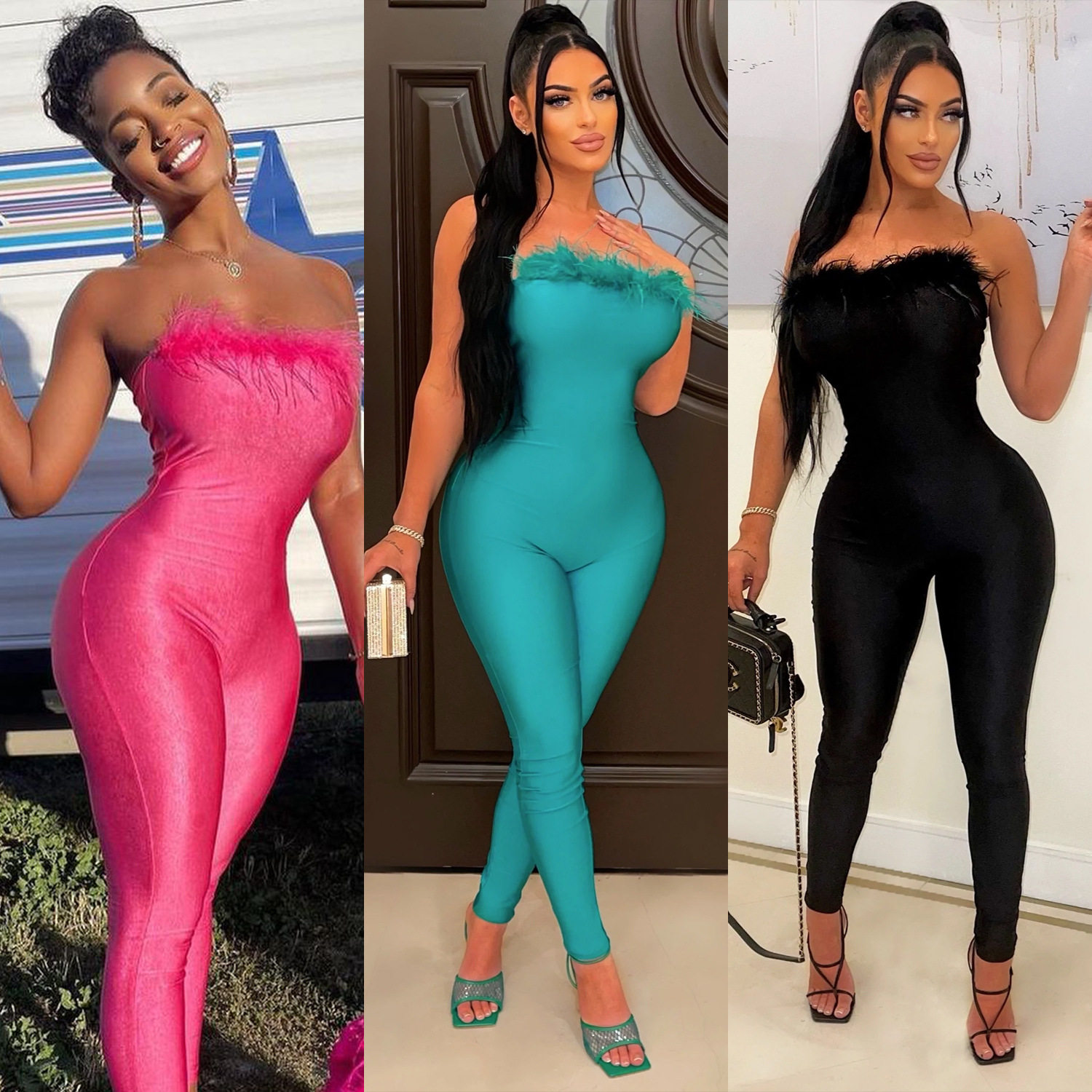 Women's chest hugging jumpsuit pants女性感紧身裹胸连体裤长裤