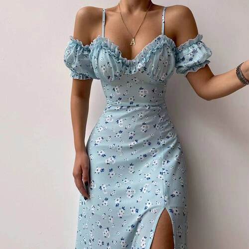 Women's mid length skirt with floral French suspender dress