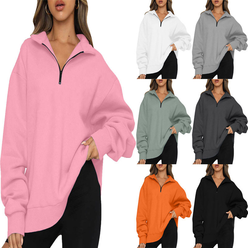 Women half zipper pullover long sleeved sweatshirt运动衫卫衣