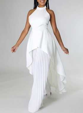 Plus-size irregular top and wide-leg pants two-piece suit