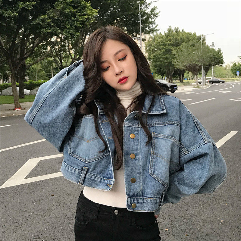 Bat sleeve denim jacket for women蝙蝠袖牛仔外套女短款宽松