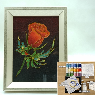 DIY掐丝珐琅彩画材料包《阖阖美美玫瑰花》珐琅釉料含练习图教程