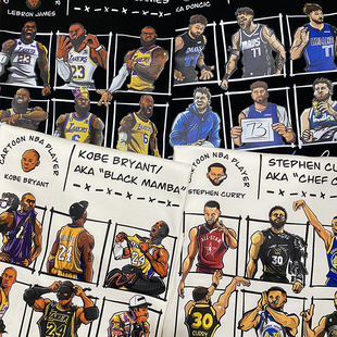 美式卡通篮球短袖漫画风球星重磅纯棉T恤科比詹姆斯库里欧文半袖