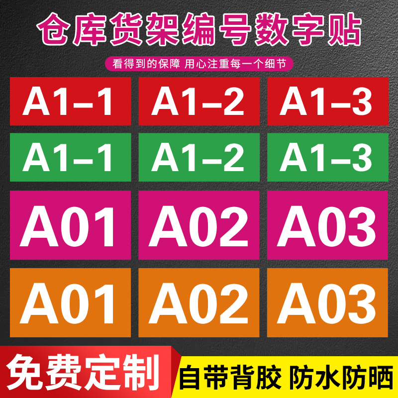 工厂仓库货架牌编号数字号码贴纸车间机器编号物料库位英文分区标识贴楼层分区类大小号标签自粘定制