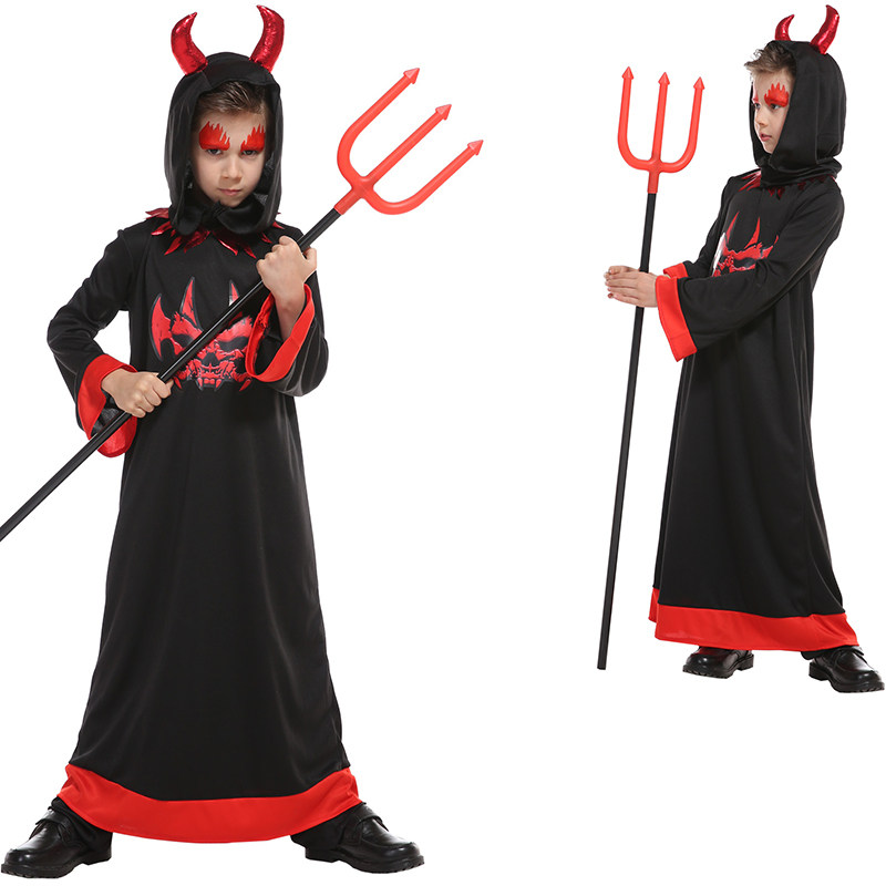 万圣节儿童服装男童cosplay恐怖骷髅鬼衣演出服cos恶魔长袍表演服