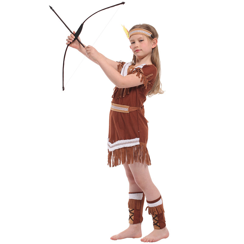 万圣节cosplay服装印第安人演出服猎人服儿童面具舞会亲子表演服