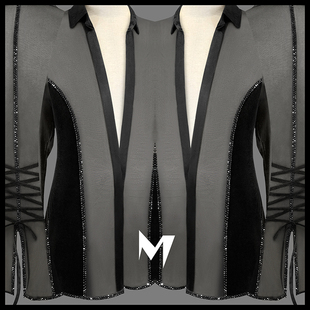 【Ｍ · 高级定制】丝绒纱网拼接衬衫款拉丁男装上衣/赛服/表演服