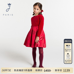 【新年款】Jacadi亚卡迪女童法式红色连衣裙长袖礼服裙2045062