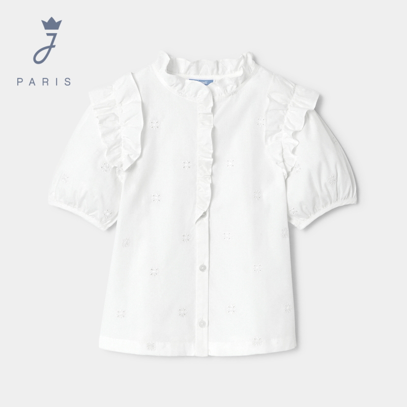 Jacadi亚卡迪女大童纯棉衬衫2025夏季新品女童短袖衬衫2037669