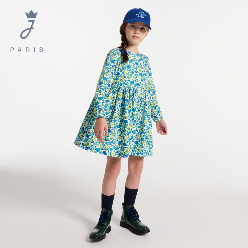 Jacadi亚卡迪女童liberty长袖连衣裙2025秋冬新款时尚碎花2043407