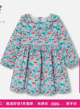 Jacadi亚卡迪法国女小童连衣裙春秋款长袖liberty纯棉裙子2040500