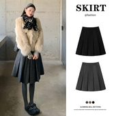 深灰色百褶半身裙女秋冬2025新款 高腰a字毛呢短裙小个子显瘦中裙