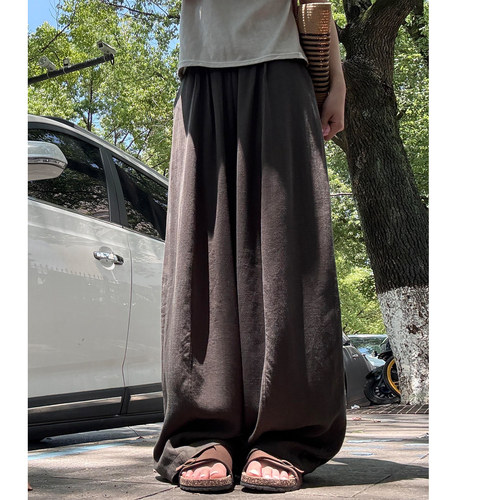 夏季薄款高腰显瘦亚麻阔腿裤女