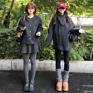 秋冬加绒外穿连脚高腰显瘦紧身裤 2025新款 女春秋季 灰色螺纹打底裤