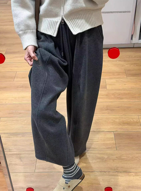灰色糯米阔腿裤女春秋冬加绒2025新款休闲高腰宽松垂感显瘦弯刀裤
