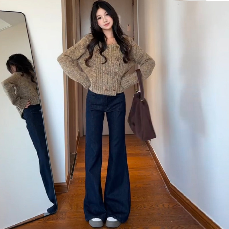 深蓝色微喇牛仔裤女春秋季2025新款小个子高腰显瘦窄版阔腿喇叭裤,女装/女士精品,牛仔裤,淘宝优惠券,粉丝福利购,淘宝优惠卷