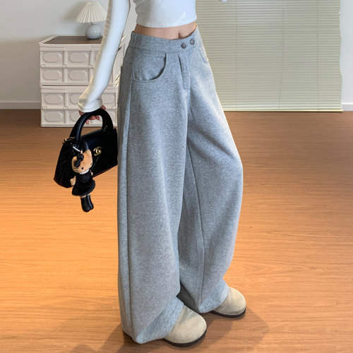 灰色运动卫裤女秋季2026新款宽松
