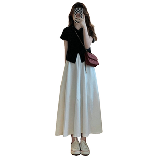 白色裙裤女夏季薄款小个子百褶a字半身裙棉麻高腰直筒垂感阔腿裤