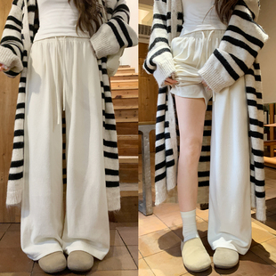 小个子休闲糯米裤 高腰直筒裤 女秋冬加绒2025新款 米白色牛乳阔腿裤