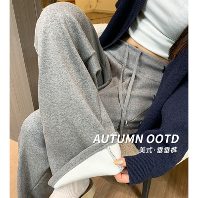 灰色直筒运动裤女秋冬季2025新款