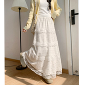 白色半身裙女春秋冬高腰气质仙女宽松镂空a字蓬蓬裙芭蕾丝蛋糕裙