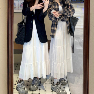 高腰a字芭蕾风气质蓬蓬长裙 2025新款 白色蛋糕裙女半身裙夏季 薄款