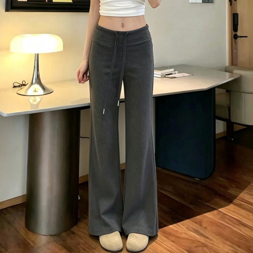 灰色lulu直筒微喇裤女夏薄款高腰
