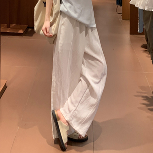 亚麻气球裤女夏薄款宽松垂感慵懒弯刀裤高腰米白色直筒休闲阔腿裤