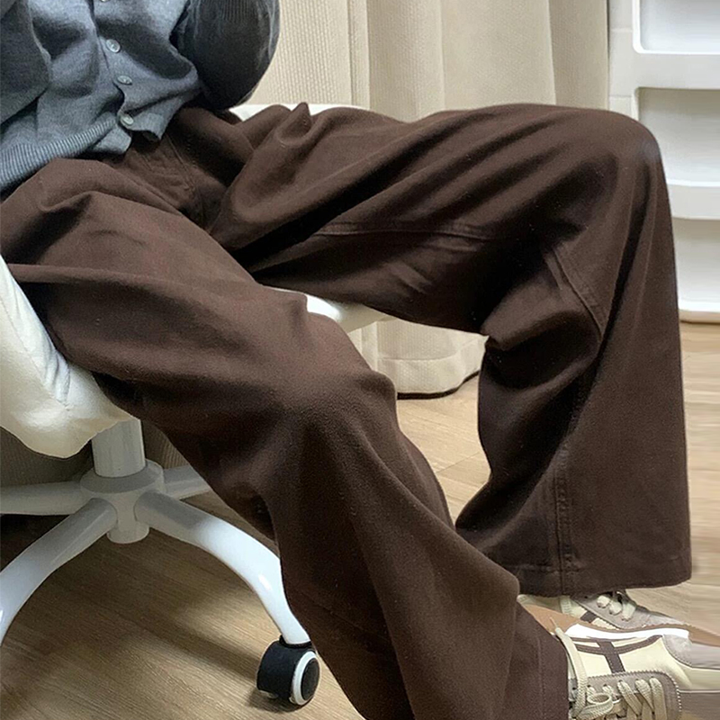 色翻边条纹阔腿裤女春秋冬直筒裤